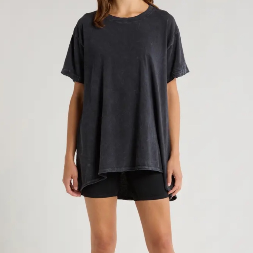 Free People Movement Blue Grey Tunic Leg Day Top XS Oversized Raw Edge - Picture 2 of 8